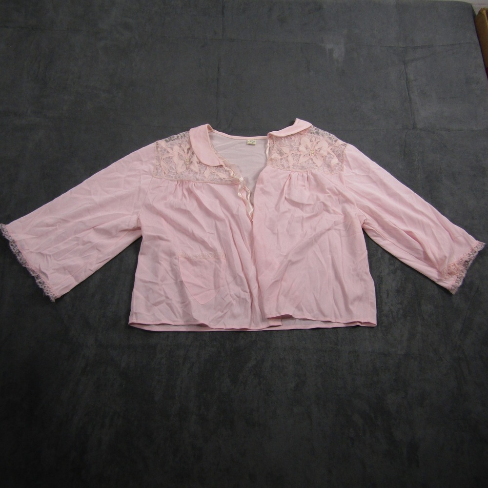 Nanette Bed Jacket Women Medium Pink Vintage Lace Nylon Sleepwear Loungewear